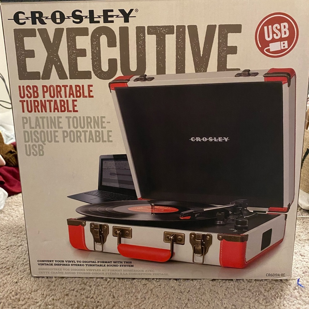Red and White Crosley Executive Record player